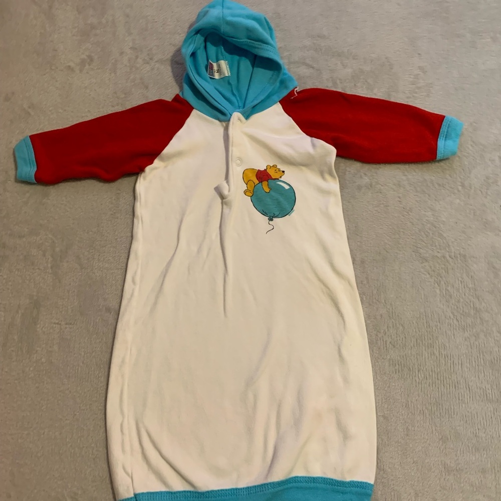 Vintage Infant Size Newborn Disney Winnie The Pooh Sleeper Sack Hood Red Blue